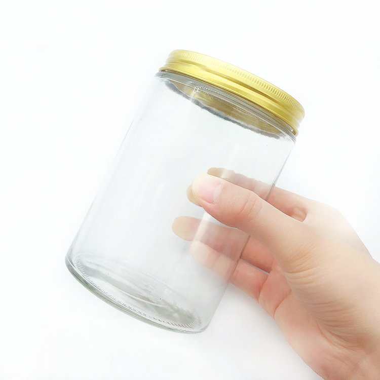 reusable 750ml transparent round glass pickle jar with aluminum lid