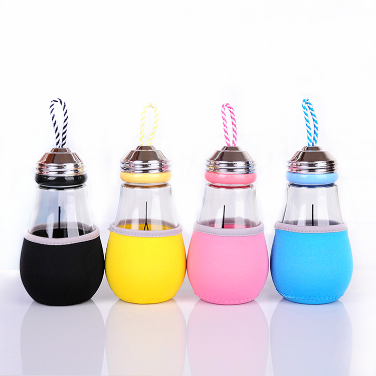 wholesale 16oz 450ml cute light bulb shape glass water bottle with cap