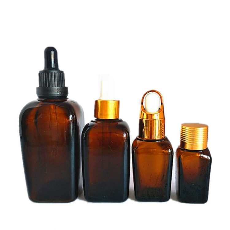 10ml 30ml 50ml 100ml Amber square cosmetic glass essential oil bottle serum dropper bottle