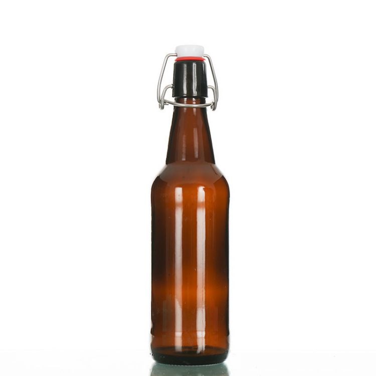 Wholesale amber glass beverage bottle with swing lid