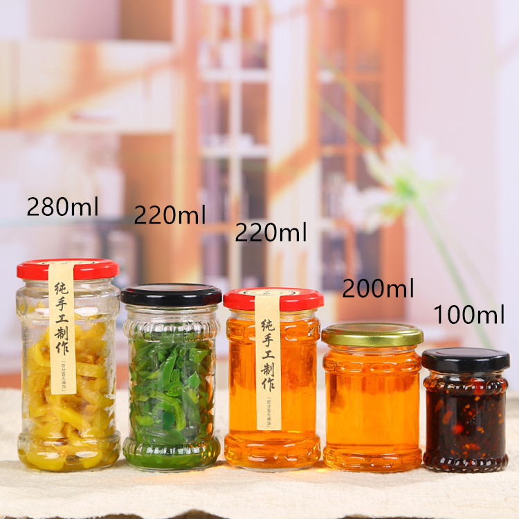 wholesale 100ml-280ml glass canning jars pickle jar with metal lid