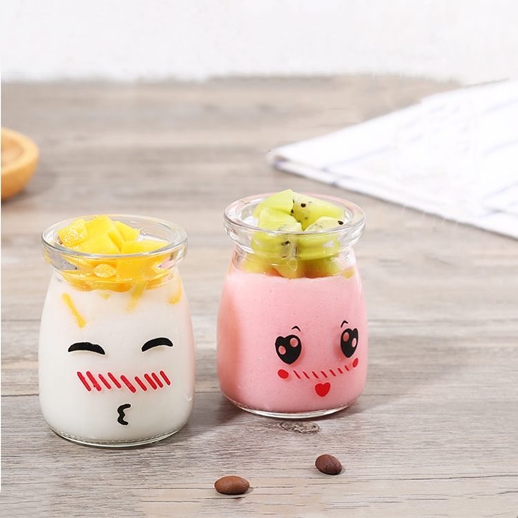 customize 100ml 150ml 200ml clear glass pudding jelly jar with plastic cap