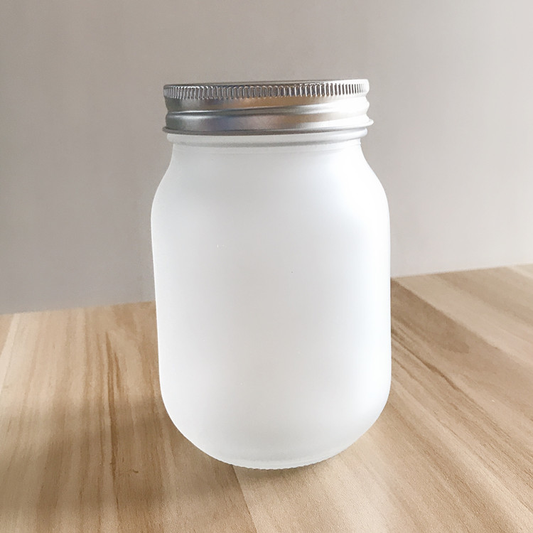 customize 480ml 17oz frosted square round glass storage jar with screw cap