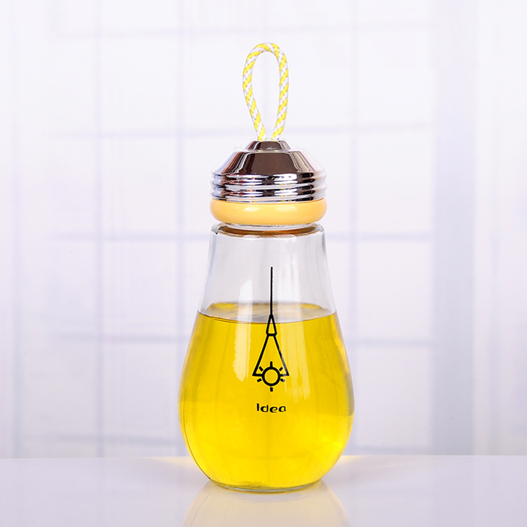 wholesale 16oz 450ml cute light bulb shape glass water bottle with cap