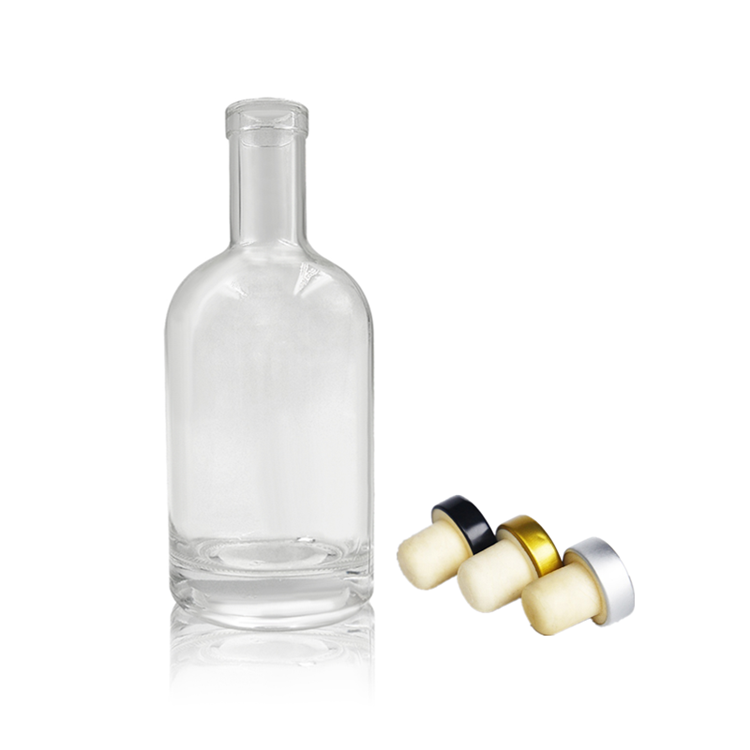 Empty 200ml 500ml 750ml super flint glass wine bottle for liquor vodka with cork stopper