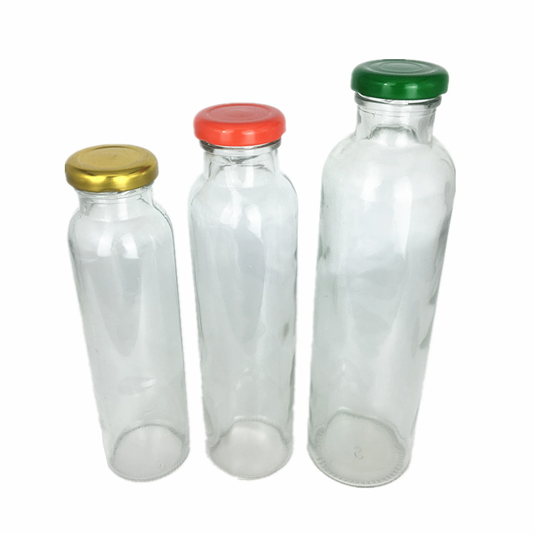 Clear 250ml 300ml 500ml aloe vera fruit juice glass bottle with 38mm metal cap