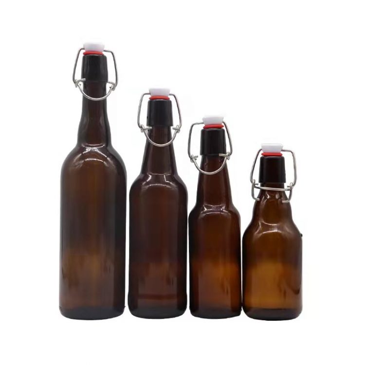 Wholesale amber glass beverage bottle with swing lid