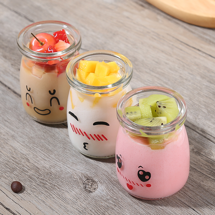 6pcs 100ml Pudding Bottles Cute Face Heat-resistant Glass Jelly