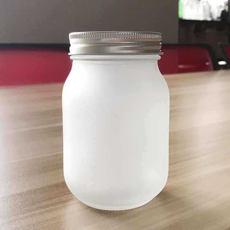 customize 480ml 17oz frosted square round glass storage jar with screw cap