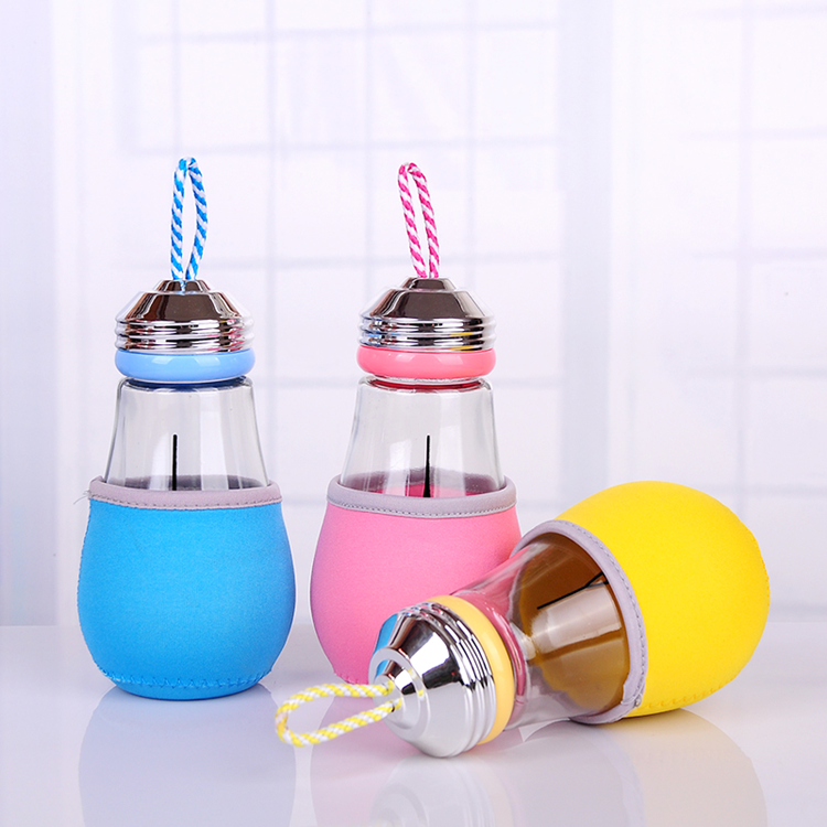 wholesale 16oz 450ml cute light bulb shape glass water bottle with cap