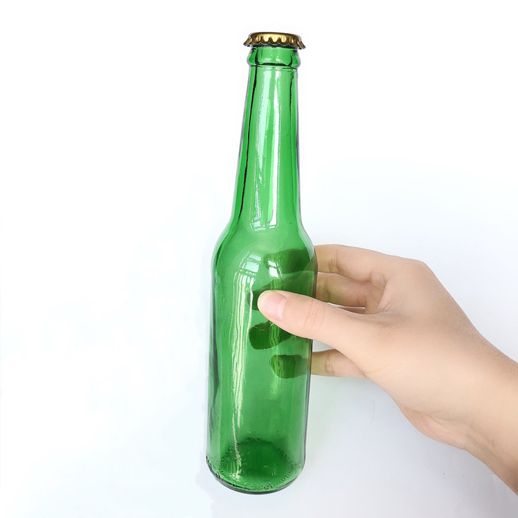 12.5oz 350ml green glass bottle for beer with crown cap packaging