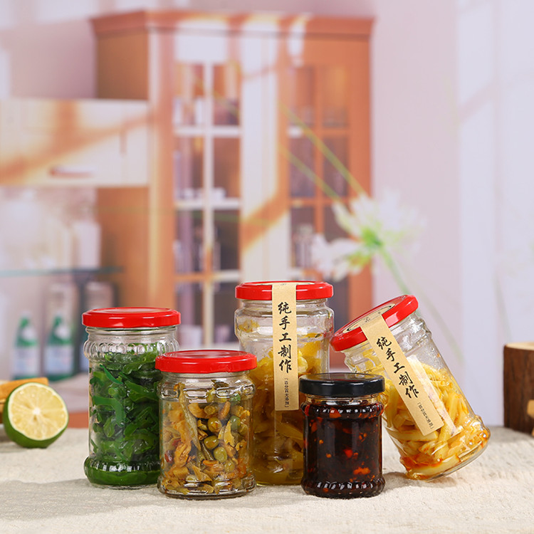 wholesale 100ml-280ml glass canning jars pickle jar with metal lid