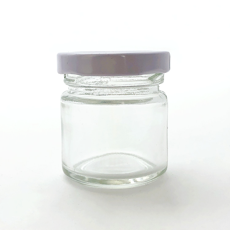 small empty round 35ml glass honey jar jam jar with metal lid