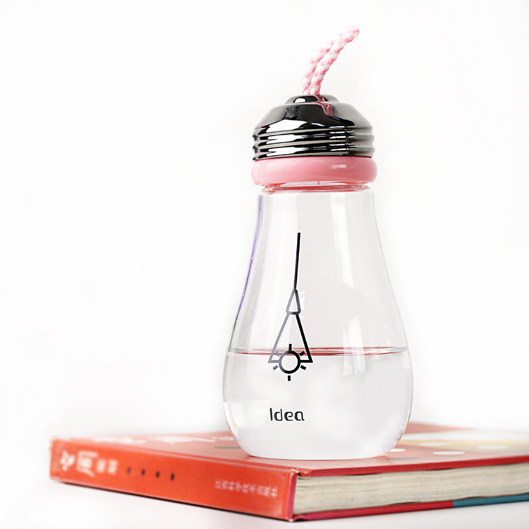 wholesale 16oz 450ml cute light bulb shape glass water bottle with cap