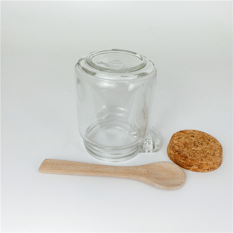 Food grade 250ml pudding /Coffee beans glass jar with wooden lid and spoon