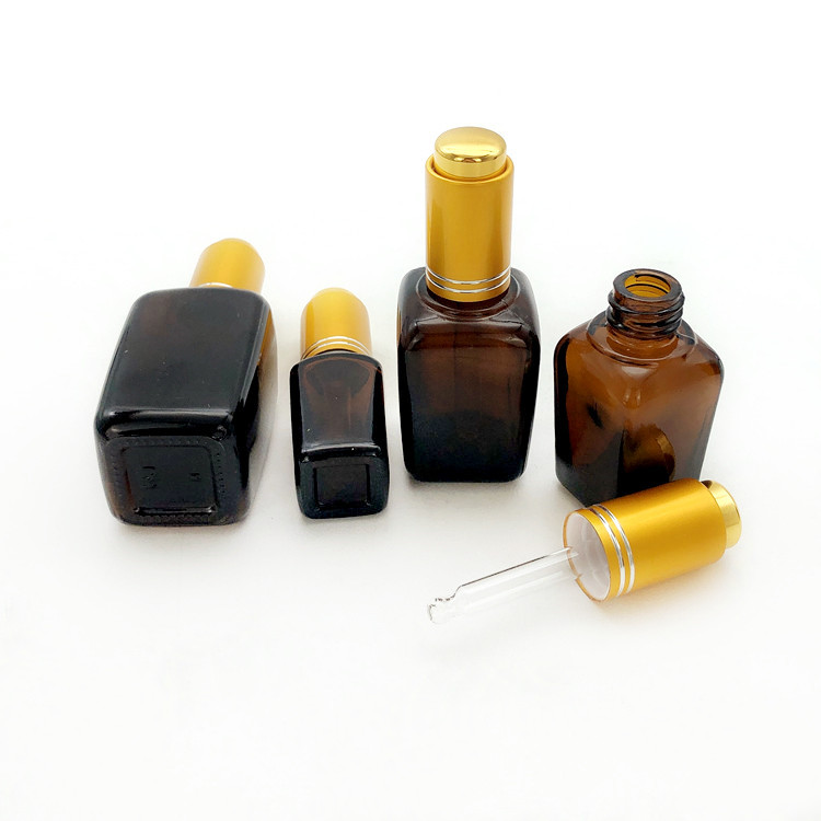 15ml 25ml 35ml 50ml 100ml square brown glass essential oil bottle with inner plunger dropper