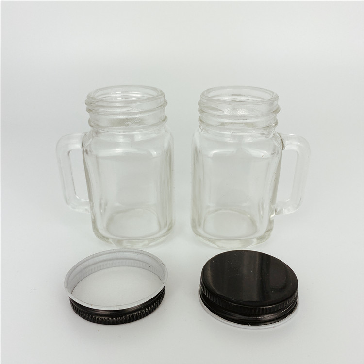 50ml 2oz 120ml 4oz food storage handle glass drinking bottle with black cap