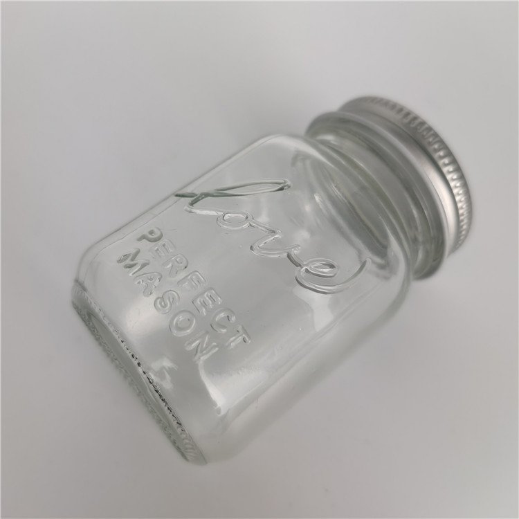 4oz 100ml mini cute glass mason jar with embossed logo silver lid bulk wholesale