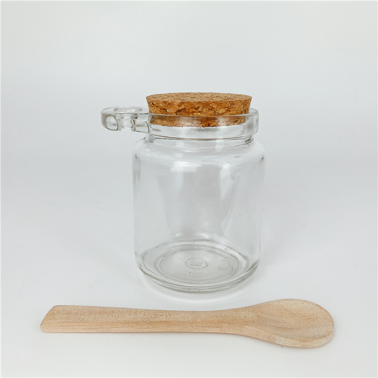 Food grade 250ml pudding /Coffee beans glass jar with wooden lid and spoon