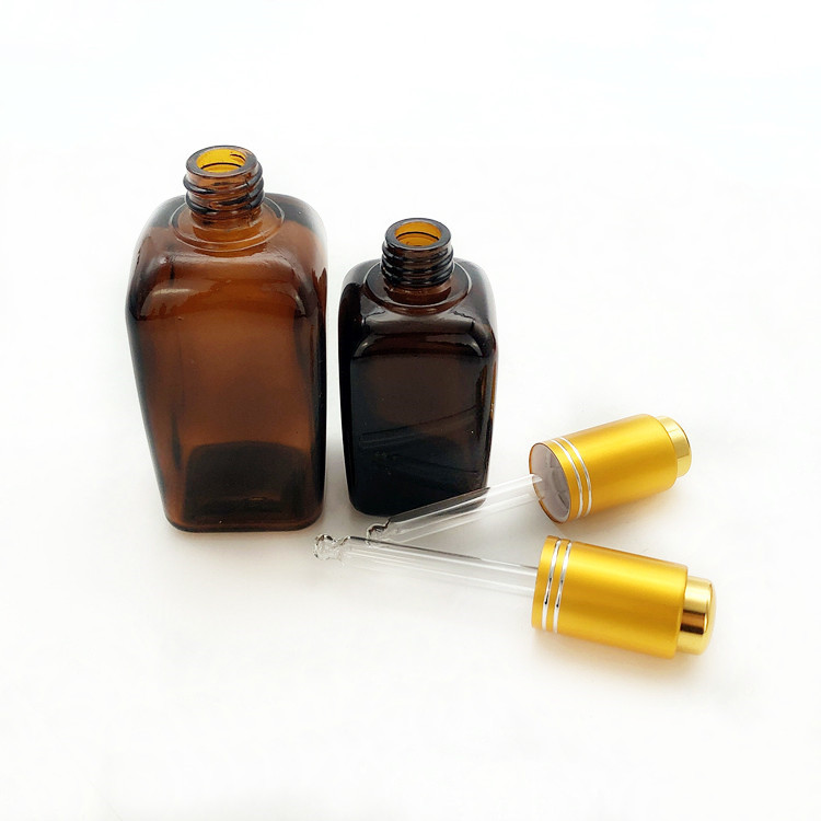 15ml 25ml 35ml 50ml 100ml square brown glass essential oil bottle with inner plunger dropper