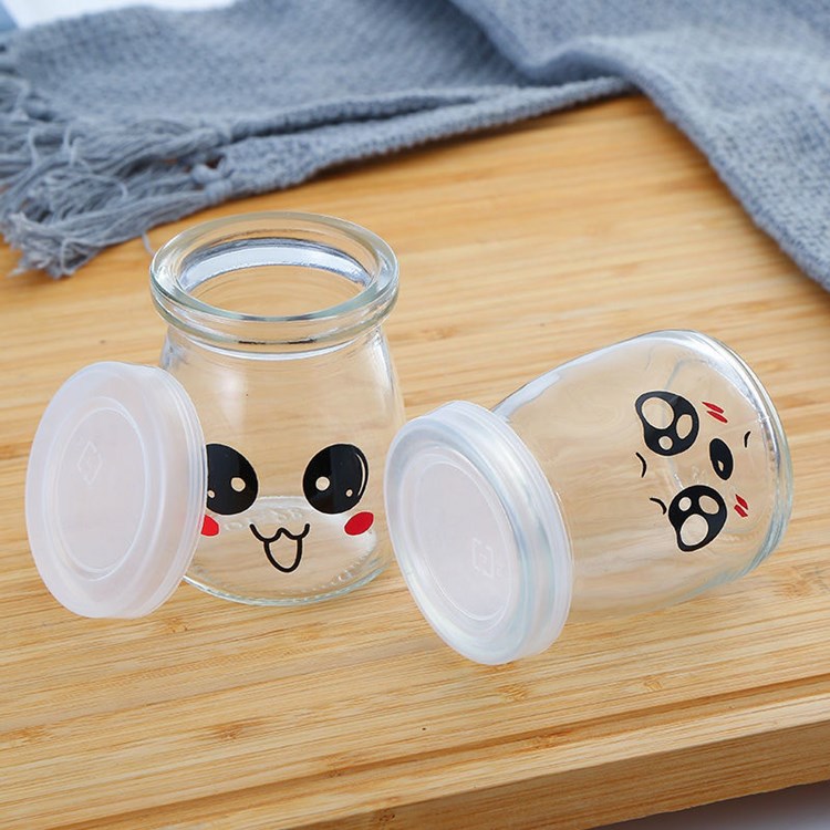 customize 100ml 150ml 200ml clear glass pudding jelly jar with plastic cap