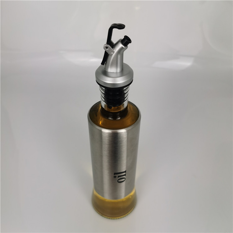 New bottle 300ml glass bottle for oil with metal coat and pourer