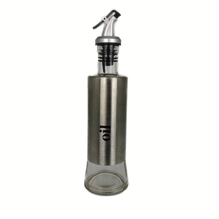 New bottle 300ml glass bottle for oil with metal coat and pourer