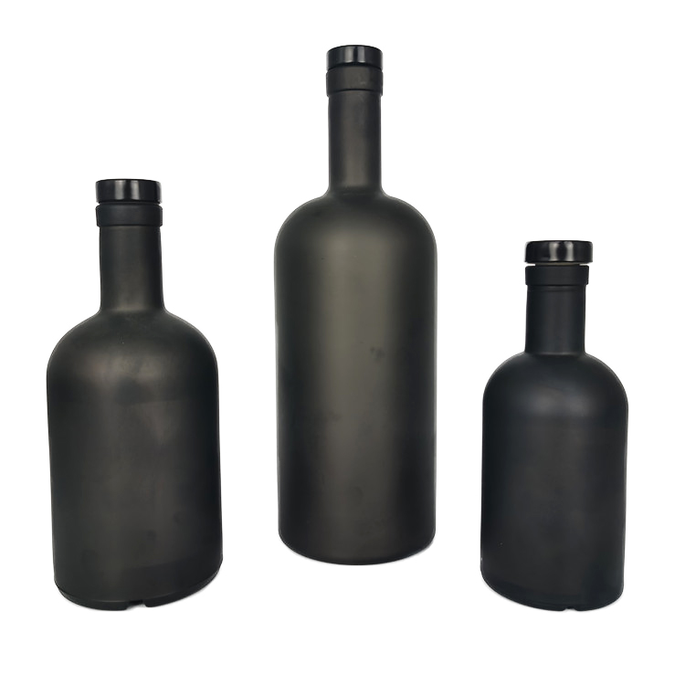 Matte black painted glass Vodka wine bottle for drinks with cork and customized labels 200ml 375ml 500ml 750ml