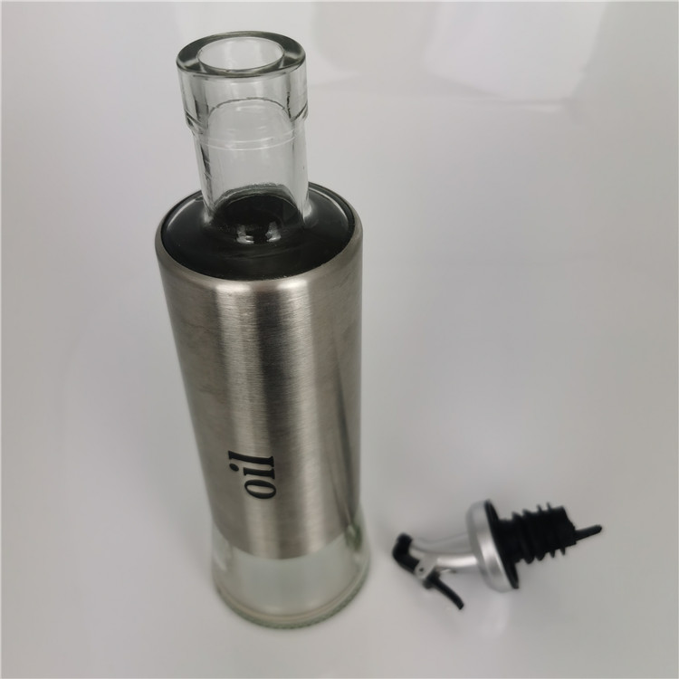 New bottle 300ml glass bottle for oil with metal coat and pourer