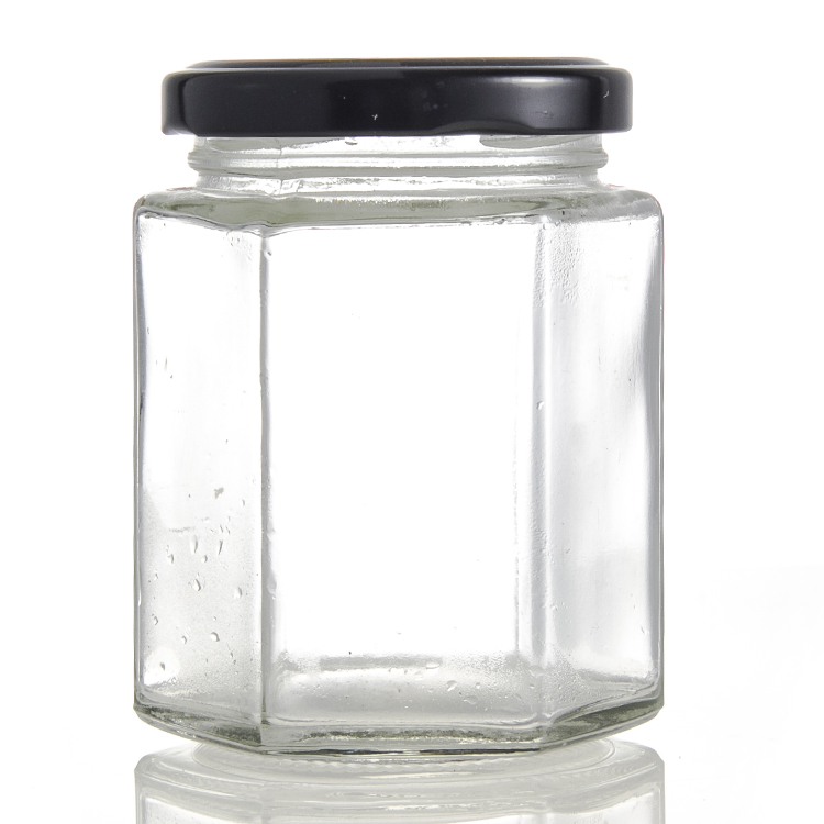 Wholesale hexagon clear glass jam jar jelly jar with lid