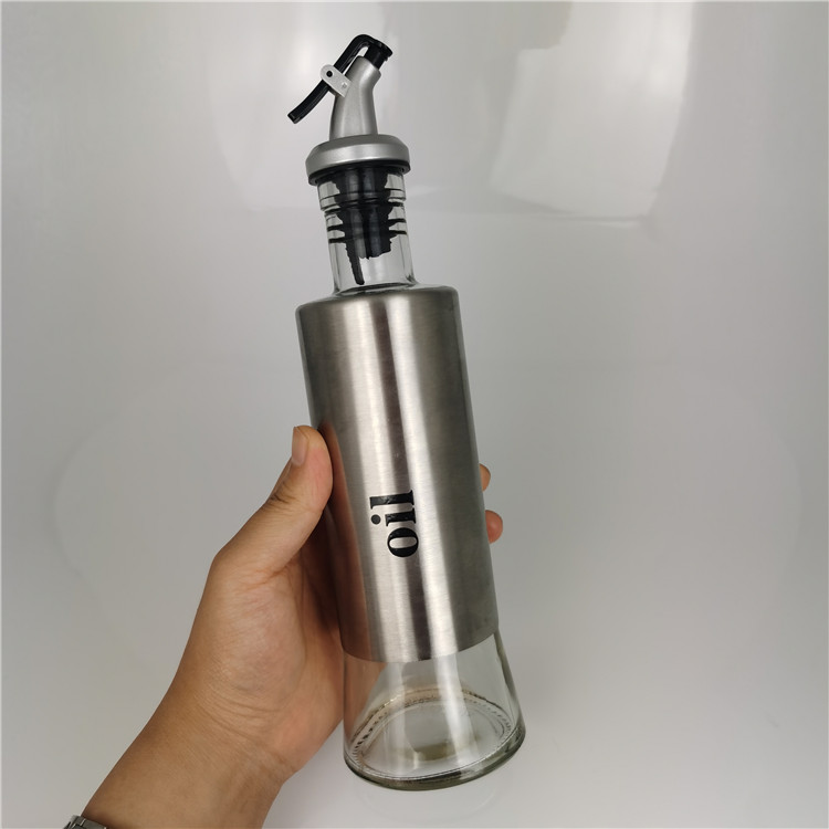 New bottle 300ml glass bottle for oil with metal coat and pourer