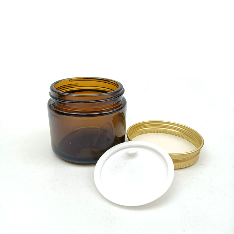 Luxury 50ml skincare body cream container packaging round glass cosmetic jar with metal lid