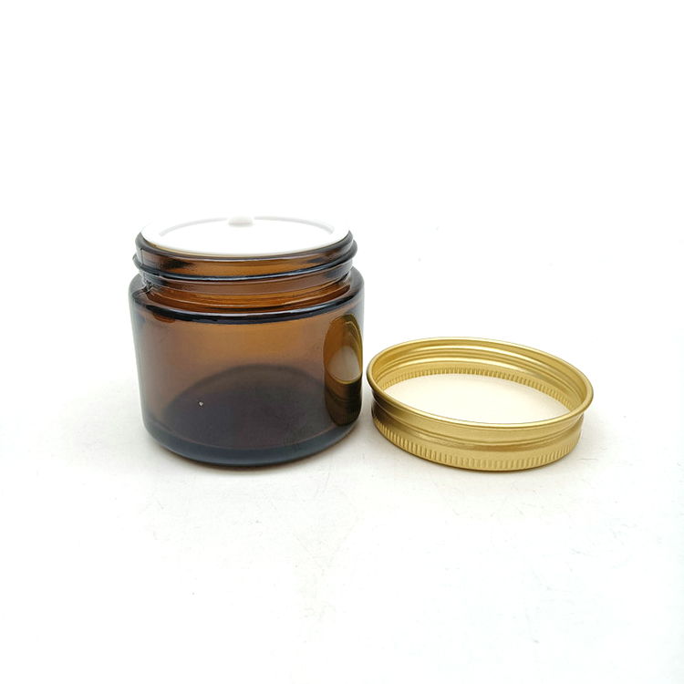 Luxury 50ml skincare body cream container packaging round glass cosmetic jar with metal lid