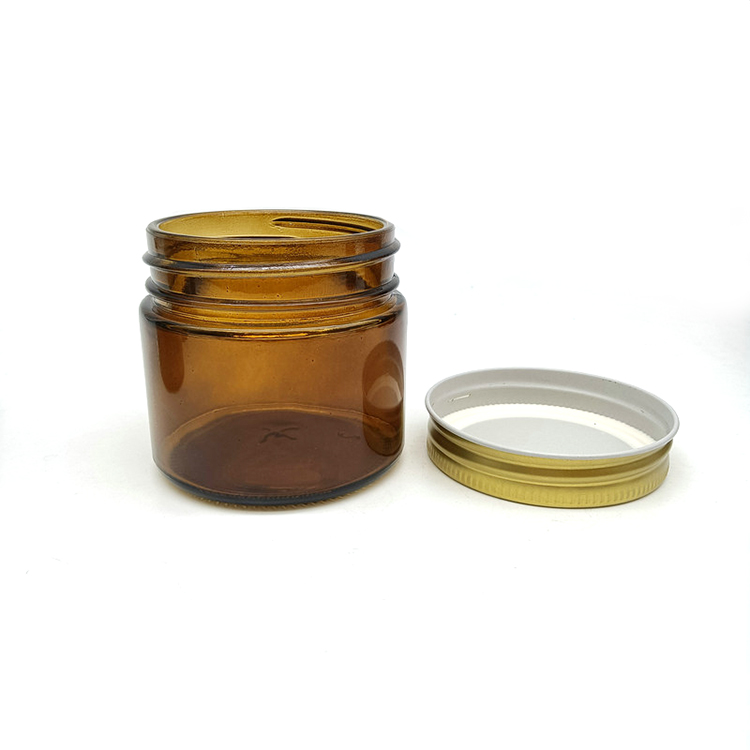 New products 8oz amber empty glass candle jar with metal lid