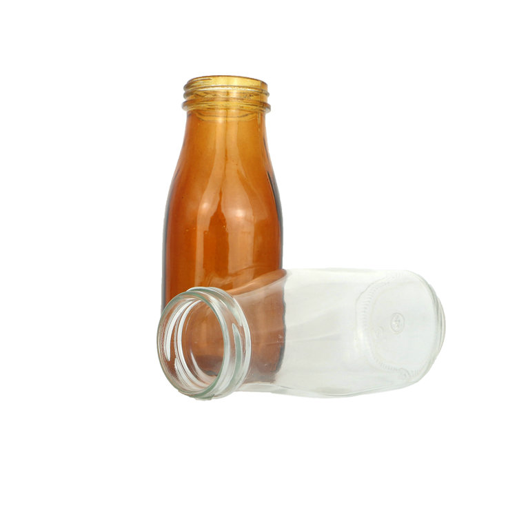 300ml Custom Tea Drinking fresh fruit juice amber glass bottle With Black Lid