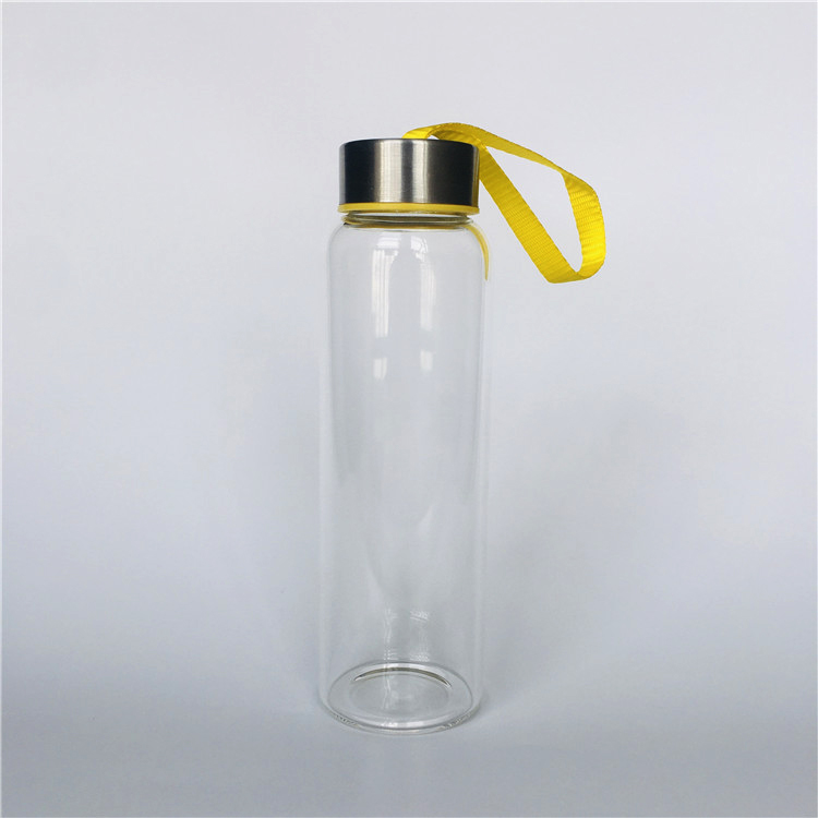 Wholesale 500ml high borosilicate clear sports glass water bottle for drink with cap