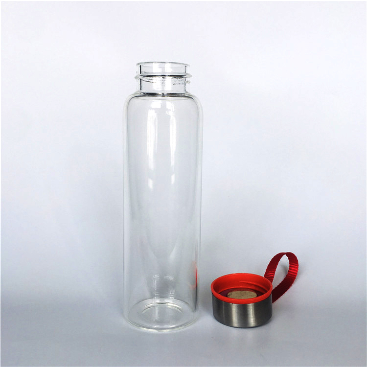 Wholesale 500ml high borosilicate clear sports glass water bottle for drink with cap