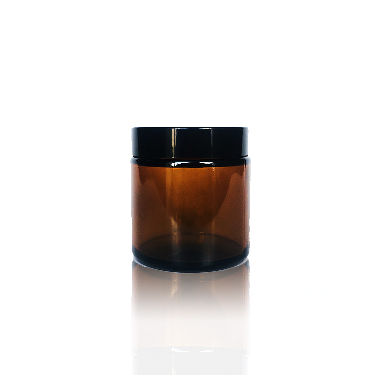 Custom 30ml 50ml 100ml 200ml amber glass cosmetic bottle for cream with black plastic cap