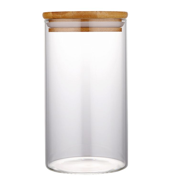 Customized capacity high borosilicate glass container food storage glass jars with wood lid