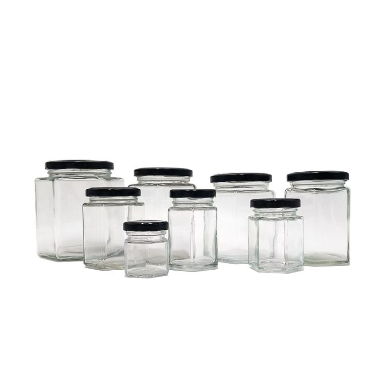 Wholesale hexagon clear glass jam jar jelly jar with lid