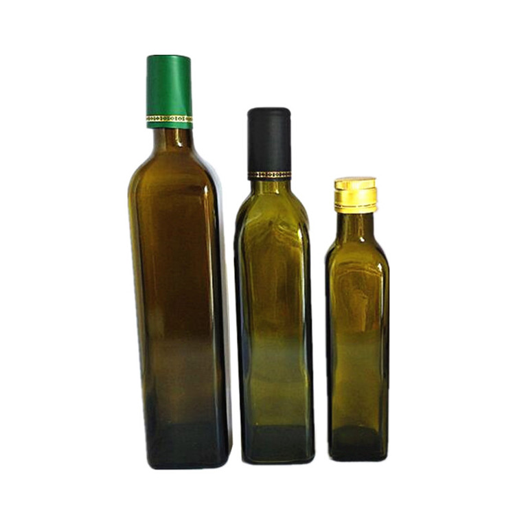 Bulk 250ml 500ml 1000ml dark green color glass olive oil bottle linseed oil camellia oil bottle with sealed lid