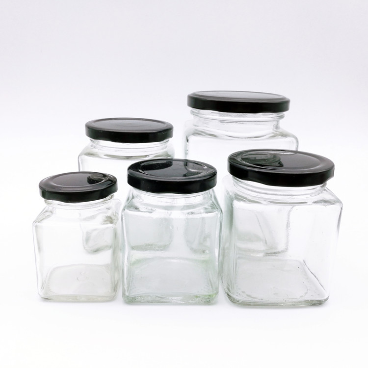 45ml 70ml 100ml 200ml 280ml 380ml 500ml 720ml Square shaped glass jam storage jar