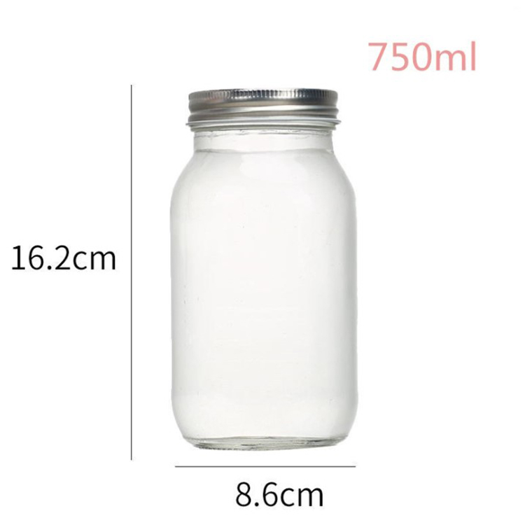 Custom 25oz 750ml empty glass mason jar with metal lid for jam jelly