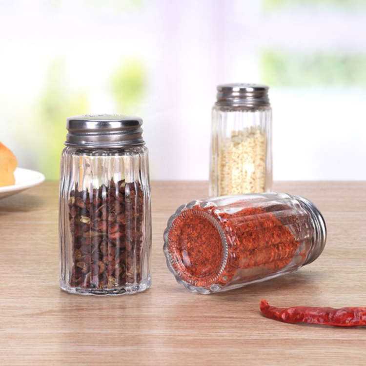 Factory price 50ml barbecue salt jar/glass stripe spice bottle