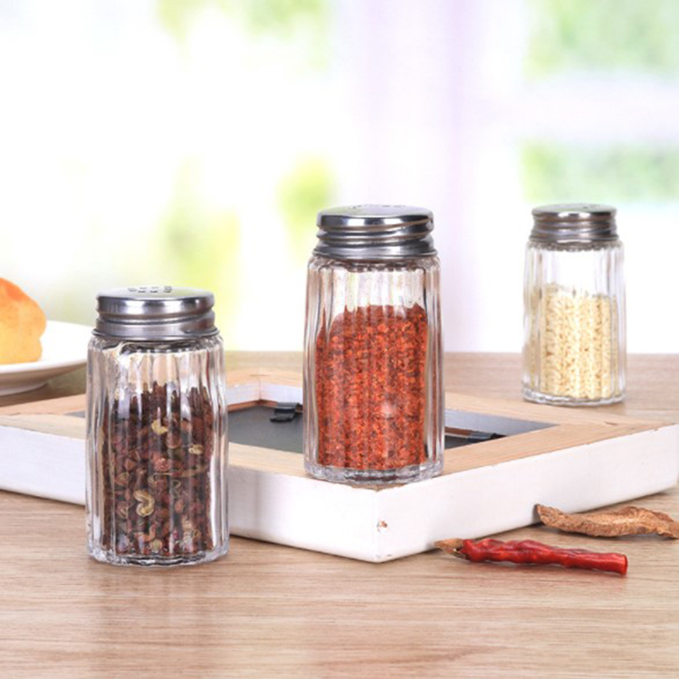 Factory price 50ml barbecue salt jar/glass stripe spice bottle