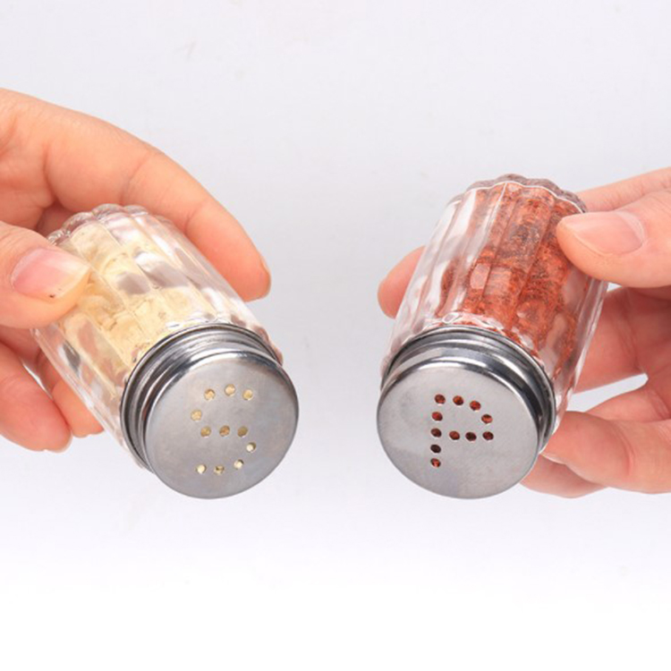 Factory price 50ml barbecue salt jar/glass stripe spice bottle