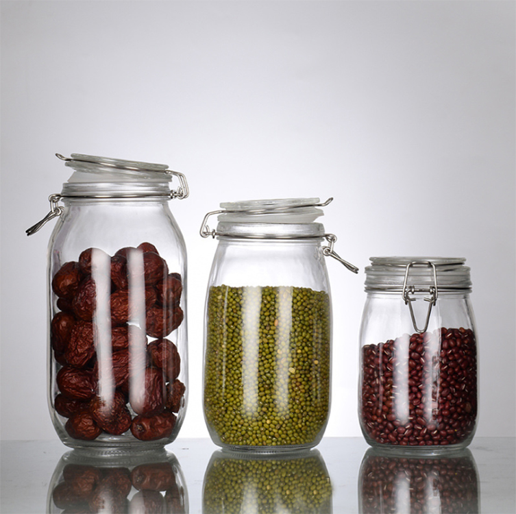 Eco-friendly cookie candy honey food glass storage jar with airtight clip top storage tank