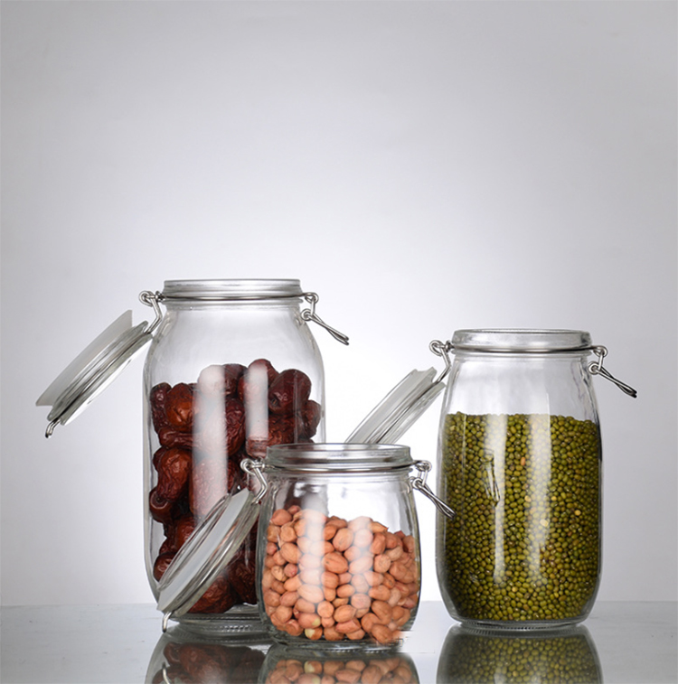 Eco-friendly cookie candy honey food glass storage jar with airtight clip top storage tank