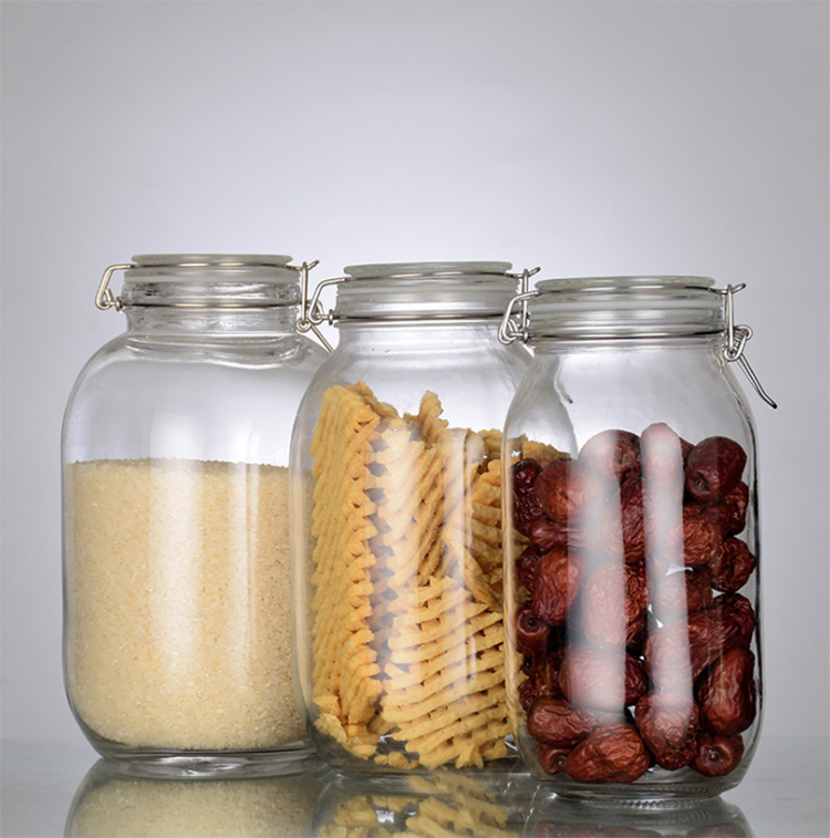 Eco-friendly cookie candy honey food glass storage jar with airtight clip top storage tank