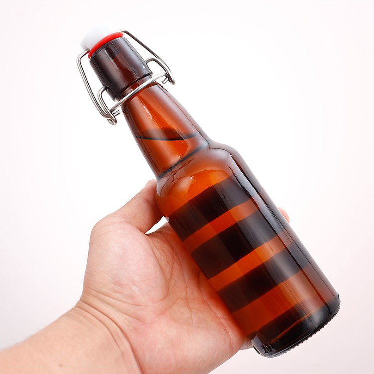 Wholesale  330ml 500ml 1000ml amber glass beer bottle with swing top